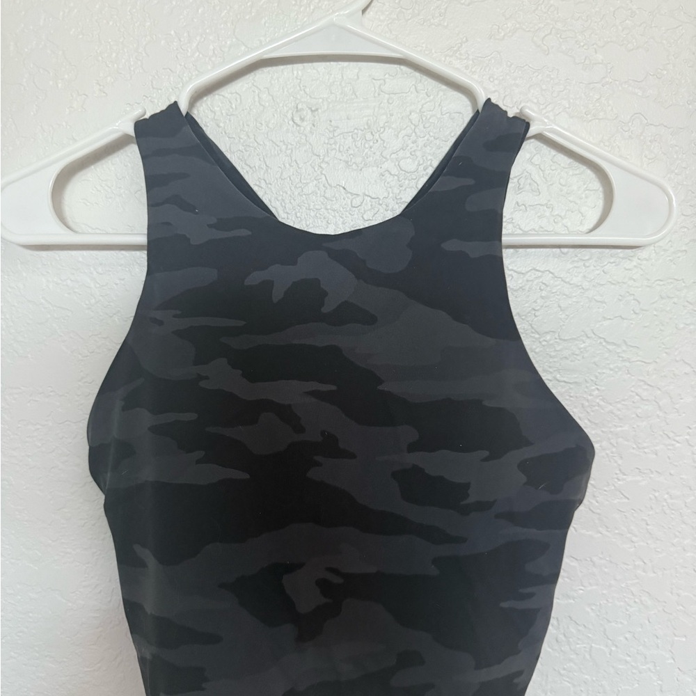 Athleta Black & Charcoal Camo Long Line Bra Small